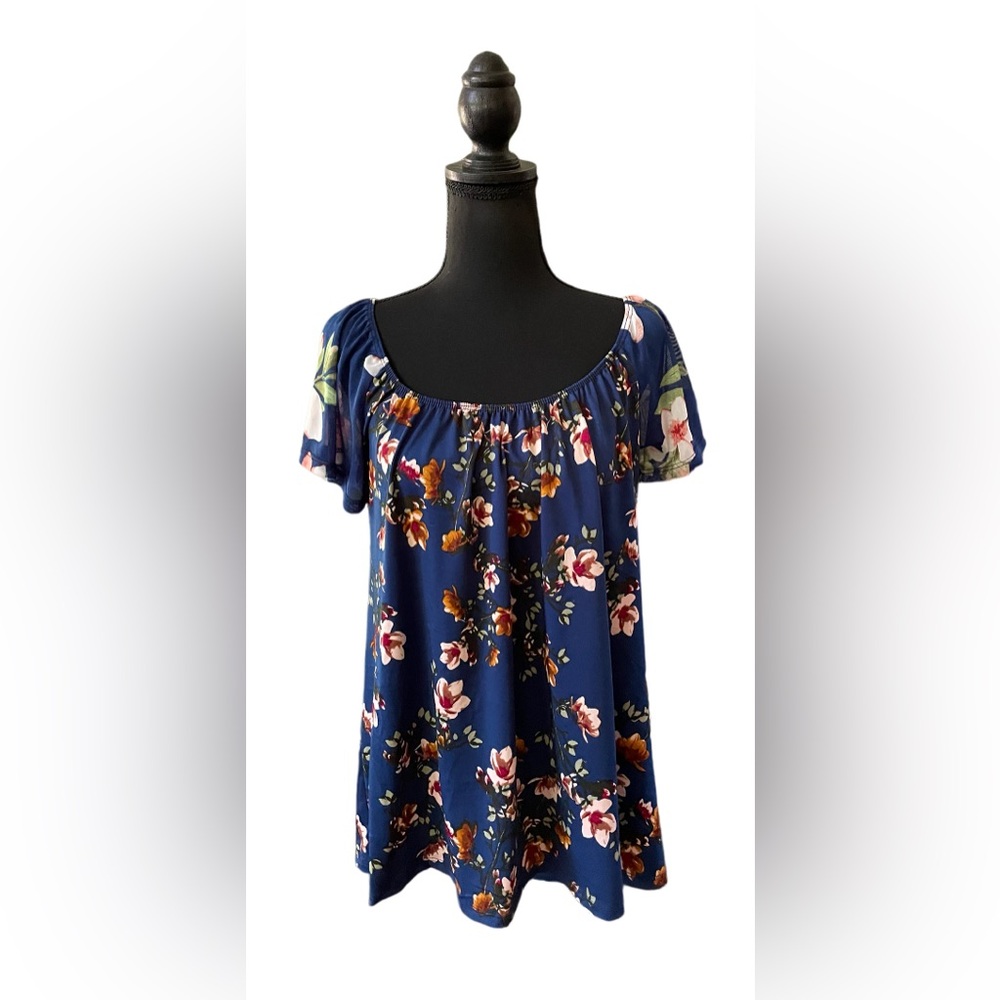 C’est La Vie: Blue Floral Blouse with Sheer Blue Sleeves